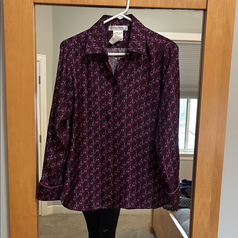 MaxMara Purple Button Down Silk Blouse